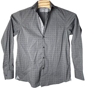 Men’s button front shirt size large black white sailboat print flip‎ cuff accent